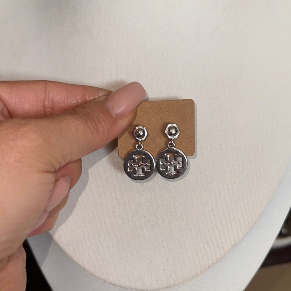 Tory Burch Shiny Silver Drop Earrings